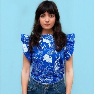 Nooworks Ruffle Top in Dog Print L